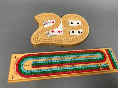 2 Classic 3-Track 29 Travel Cribbage Board Game 9 Plastic Pegs for 2-3 Player - Image 1 of 4