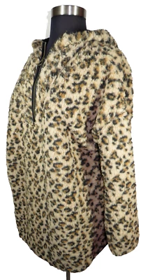 Chaqueta Pullover Para Mujer XXXL-22 Estampado Leopardo Sherpa Con Capucha, Bolsillos, Nueva Con Etiquetas Foto 1 de 4