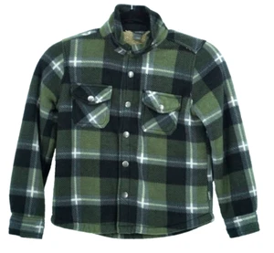 Eddie Bauer Boy Jacket Green Extra Soft Sherpa Lined Buffalo Plaid Button Shirt - Picture 1 of 9