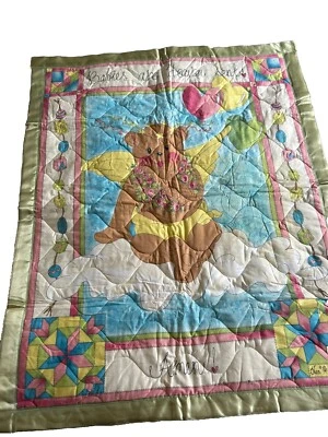 Fabri Quilted Baby Blankets Set Of 2 Bear/Animals W/letters  Print Satin Edging - Image 1 of 4