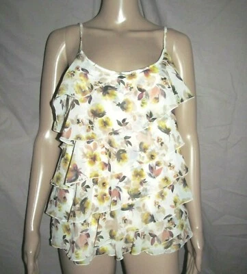 LC Lauren Conrad women's M Med Ivory Ruffle floral spaghetti strap tank camisole - Image 1 of 4