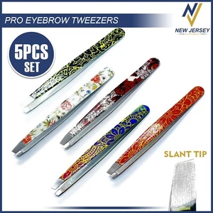 New Beauty Eyebrow Hair Removal Tweezer Professional Slanted Tip 5Pcs - Picture 1 of 11