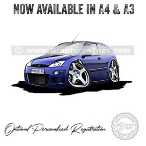 RS Focus MK1 cartone animato auto caricatura blu stampa A4 - disponibile nelle taglie A4 e A3 - Foto 1 di 2