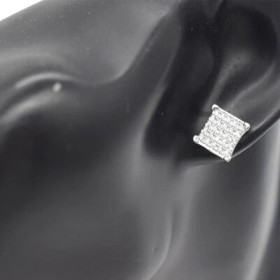 Pendiente cuadrado relleno de oro real plateado para hombre ajustes micro pavé Foto 1 de 4