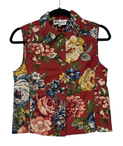 Blusa smanicata sportiva con bottoni rossa donna taglia S floreale colletto cotone - Foto 1 di 7