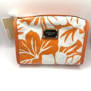 Michael Kors Eliza Large Pouch Clementine Orange Floral Travel Cosmetic Bag - Picture 1 of 10