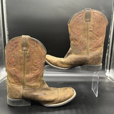 Ariat 10004853 Cuero Marrón Vaquero Western Puntera Cuadrada Botas Zapatos Jóvenes Niños 4 Foto 1 de 4