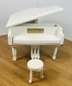 White Piano Music Box with Bench and Black Case Musical Boxes Gift for Christmas - Picture 1 of 14