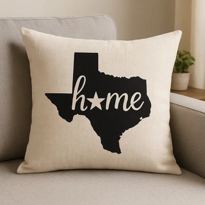 Texas Home Pillow Cover 18 X 18 | Rustic Farmhouse Burlap Throw Cushion Case - Image 1 of 4