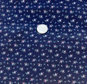 Navy Rose Buds Cotton Fabric 44” X 1 yard BTY - Picture 1 of 1