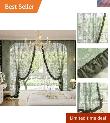 浅过滤波西米亚花边窗帘 84 英寸长橄榄色和猎人绿色花卉面板 — 第 1/4 张图片