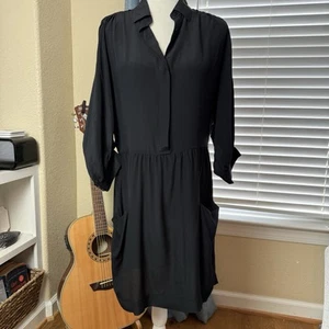See by Chloe Black 100% Silk Shirtdress Pockets Size 6 - Picture 1 of 10