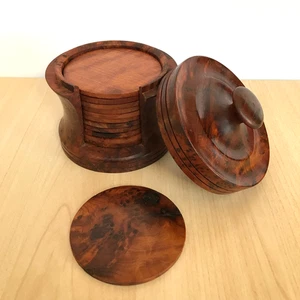 Juego de 12 posavasos de madera Thuya Burr en estuche hechos a mano de 7,5 cm de diámetro decoración del hogar - Imagen 1 de 11