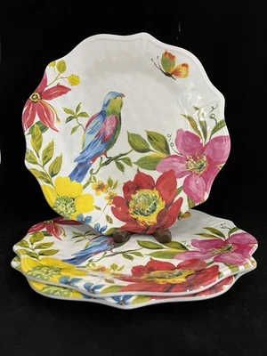 Pier 1 One Imports Garden Birds Melamine Dinner 11” Plate 3 Scallop Edge Vibrant - Image 1 of 4