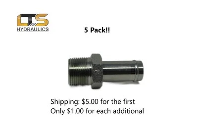 1/4" Beaded Hose Barb x 1/4" Male Pipe NPT Steel Adapter 4404-04-04 (Qty 5) - Image 1 of 4