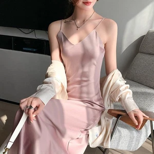 Women's Strappy Satin Silk Slip Dress V-Neck Party Evening Cocktail Nightwear x1 - Picture 1 of 27