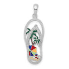 925 Sterling Silver Beach Scene Hawaiian Flip Flop Sandals Necklace Charm ...