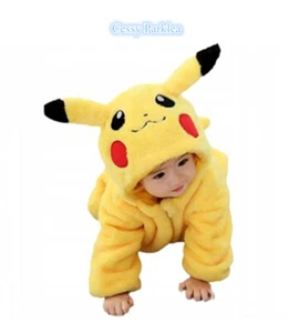 W-P44 Baby Girl Boy Infant Toddler Hooded Romper Pikachu Pokemon Cartoon Costume - Picture 1 of 8
