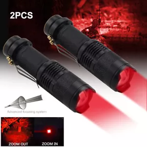 2pcs Mini Red LED Flashlight Astronomy Light Zoom Portable AA Torch Hunting Lamp - Picture 1 of 12