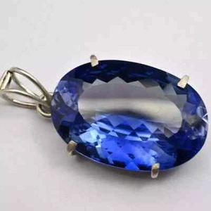 30 CT Naturale Zaffiro Blu Certificato Taglio Ovale 925 Solido Argento Pendente - Foto 1 di 6