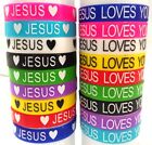 50pcs Religious Jewelry Jesus Silicone Bracelet Jesus Loves You Rubber Wristband