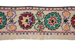 RARE ANTIQUE UZBEK HANDMADE EMBROIDERY LONG SUZANI "ZARDEVOR" - Picture 1 of 8