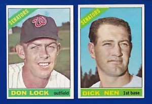 LOTE DE 2 SENADORES 1966 TOPPS #149 DICK NEN #165 DON LOCK EXCELENTE SIN PLIEGUES - Imagen 1 de 2