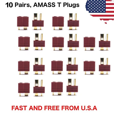 10 Pairs T Plug Male & Female Connectors Deans Style For RC LiPo Battery - Image 1 of 4