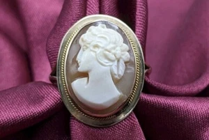 Anillo de caracola de oro amarillo 13K Baco cameo - talla 7,75 - Imagen 1 de 16