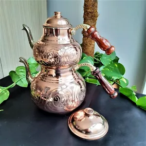 Juego de teteras hechas a mano de cobre puro turco 2,5 litros, juego de té otomano, regalo para madre - Imagen 1 de 4