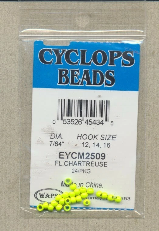 Cyclops Beads - fl chartreuse - dia 7/64" - hook size 12, 14, 16 EYCM2509 - Image 1 of 1