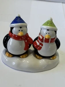 Hallmark Snowy Winter Penguin Ceramic Salt And Pepper Holder 3 Piece Set - Picture 1 of 19