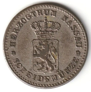 1861 German States Nassau Kreuzer Low Mintage Silver Small Nice Free Shipping - Picture 1 of 2