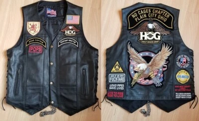 Chaleco de cuero vintage Motorcycle Club Harley Davidson chaqueta parches cadena EE. UU. Foto 1 de 4