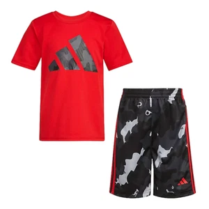 Adidas Boy's Outfit T-Shirt Tee & Shorts big Logo Size 7 color black and red - Picture 1 of 13