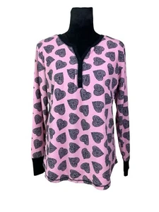 Betsey Johnson Size L Pink Heart Print Pajama Top - Picture 1 of 9