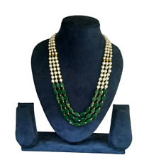 Beautiful Swarvoski Green Glass beads round and coin pearls bezelled Necklace