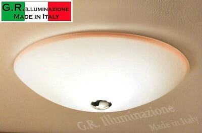 PLAFONIERA MODERNA IN VETRO 2 LUCI D.40 cm BIANCO BORDO SALMONE BAGNO CUCINA Mei - Immagine 1 di 2
