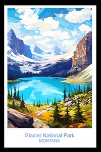 Glacier National Park Montana Travel Poster 16 x 24 Retro Art Print Mountain - Picture 1 of 2