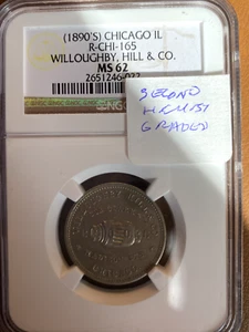 (1890) CHICAGO,IL RULAU-CHI-165 WILLOUGHBY, HILL &CO, NGC MS 62 - Picture 1 of 5