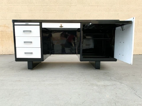 Uncommon Mid Century Tanker Desk with Typewriter Cabinet, Refinished to Order Cover