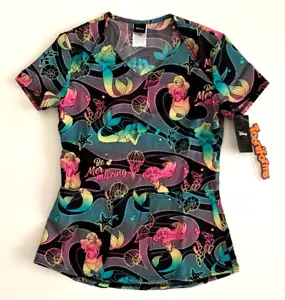 Disney Little Mermaid Cherokee Tooniforms Ariel V Neck Scrubs Top XXS - Picture 1 of 5