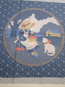 1980's Cranston Cotton Poly Panel Pillow Quilt Blocks Bonnet Cat Girl Country - Picture 1 of 19