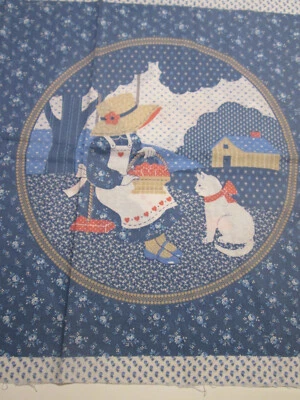 1980's Cranston Cotton Poly Panel Pillow Quilt Blocks Bonnet Cat Girl Country - Image 1 of 4