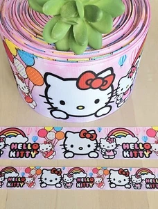 7/8, 1.5 & 3" (1 YD) Hello Kitty Grosgrain Ribbon Birthday Balloons Rainbows - Picture 1 of 1