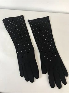  Vintage Crescendoe Leather Tailored Evening Black Gloves w/ Many Rhinestones 7 - Picture 1 of 7