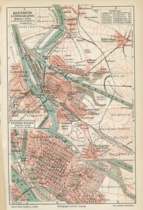 1907 Map of MANNHEIM-LUDWIGSHAFEN. Original print Germany - Picture 1 of 1