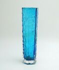 Vintage 1970's Modern Blue Art Glass Sculptural Vase 7 Tall