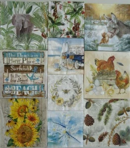 10 Napkins Dragonfly Bee Elephant Donkey Kitten Decoupage Crafts Journals Cards - Imagen 1 de 7