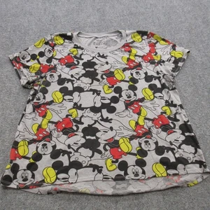 Disney Mickey Mouse Shirt Womens 2X Gray Cartoon All Over Print Tee T-Shirt - Picture 1 of 14